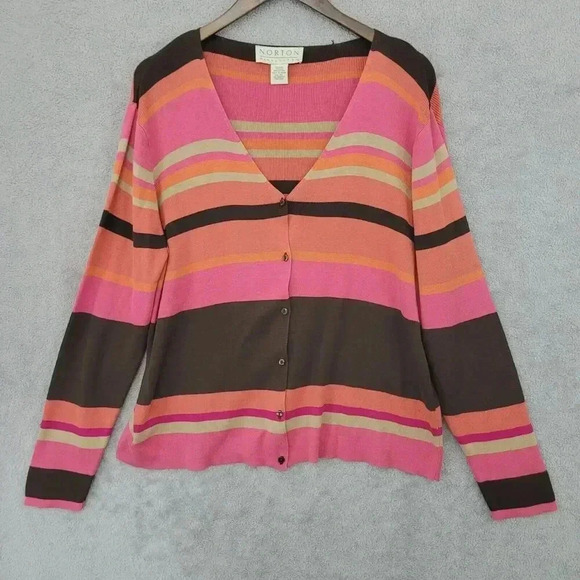 Norton McNaughton Striped Cardigan Sweater Silk/Cotton Women's XL 25PT - Picture 1 of 6